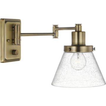 Progress Lighting Hinton 1-Light Swing Arm Wall Sconce - 120V - Glass Shade - Vintage Brass