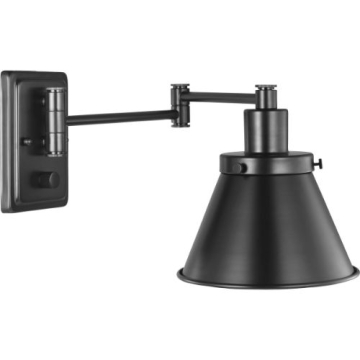 Progress Lighting Hinton 1-Light Swing Arm Wall Sconce - 120V - Metal Shade - Matte Black