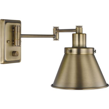 Progress Lighting Hinton 1-Light Swing Arm Wall Sconce - 120V - Metal Shade - Vintage Brass
