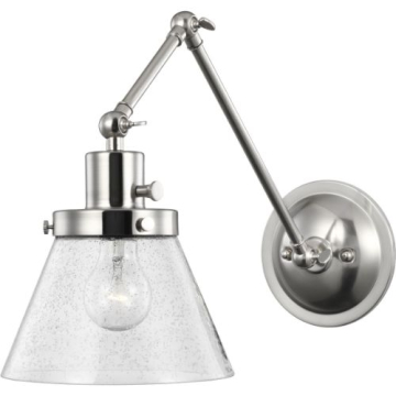 Progress Lighting Hinton 1-Light Swing Arm Wall Sconce - 120V - Glass Shade - Brushed Nickel