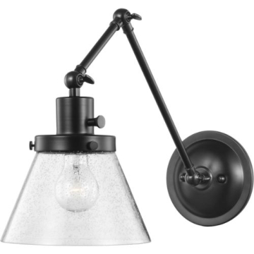 Progress Lighting Hinton 1-Light Swing Arm Wall Sconce - 120V - Glass Shade - Matte Black
