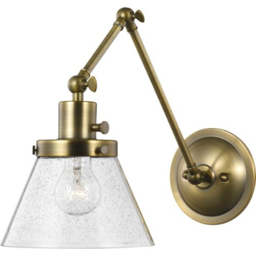 Progress Lighting Hinton 1-Light Swing Arm Wall Sconce - 120V - Glass Shade - Vintage Brass