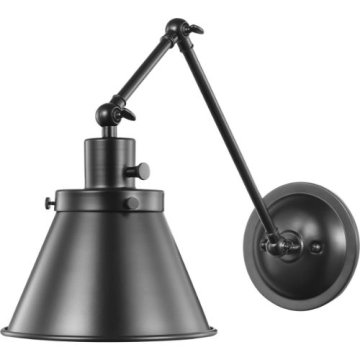 Progress Lighting Hinton 1-Light Swing Arm Wall Sconce - 120V - Metal Shade - Matte Black