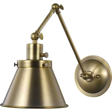 Progress Lighting Hinton 1-Light Swing Arm Wall Sconce - 120V - Metal Shade - Vintage Brass
