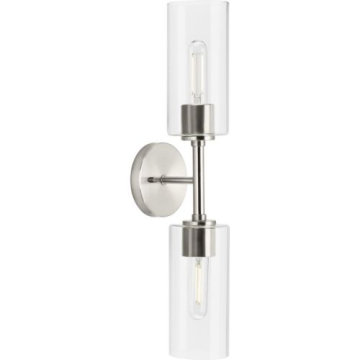 Progress Lighting Cofield 2-Light Wall Sconce - Clear Glass - 120V - Brushed Nickel