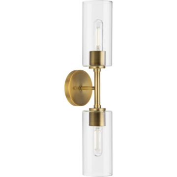 Progress Lighting Cofield 2-Light Wall Sconce - Clear Glass - 120V - Vintage Brass