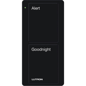 Lutron 2-Button Scene Pico Smart Remote - Pre-engraved Text ("Alert/Goodnight") - Black