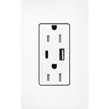 Lutron Claro 15A Tamper-Resistant USB Type A and C Duplex Receptacle - Brilliant White