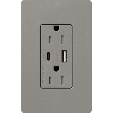 Lutron Claro 15A Tamper-Resistant USB Type A and C Duplex Receptacle - Cobblestone