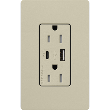 Lutron Claro 15A Tamper-Resistant USB Type A and C Duplex Receptacle - Clay