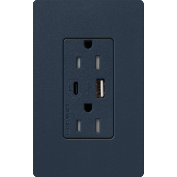 Lutron Claro 15A Tamper-Resistant USB Type A and C Duplex Receptacle - Deep Sea