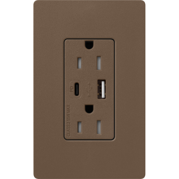 Lutron Claro 15A Tamper-Resistant USB Type A and C Duplex Receptacle - Espresso