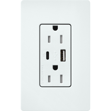 Lutron Claro 15A Tamper-Resistant USB Type A and C Duplex Receptacle - Glacier White