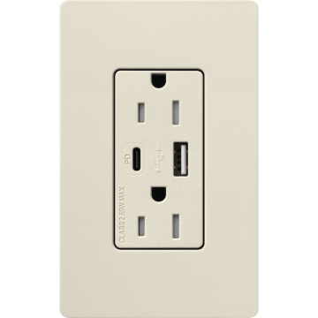 Lutron Claro 15A Tamper-Resistant USB Type A and C Duplex Receptacle - Pumice