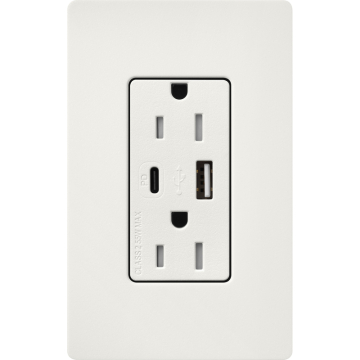 Lutron Claro 15A Tamper-Resistant USB Type A and C Duplex Receptacle - Architectural White