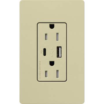 Lutron Claro 15A Tamper-Resistant USB Type A and C Duplex Receptacle - Sage