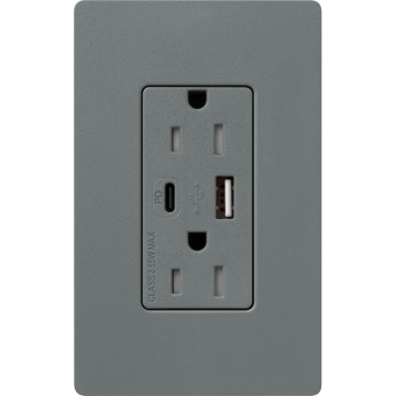 Lutron Claro 15A Tamper-Resistant USB Type A and C Duplex Receptacle - Slate