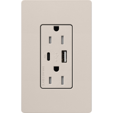 Lutron Claro 15A Tamper-Resistant USB Type A and C Duplex Receptacle - Taupe