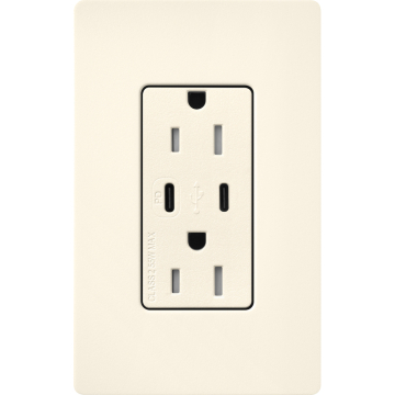 Lutron Claro 15A Tamper-Resistant USB Type C Duplex Receptacle - Biscuit