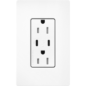 Lutron Claro 15A Tamper-Resistant USB Type C Duplex Receptacle - Brilliant White