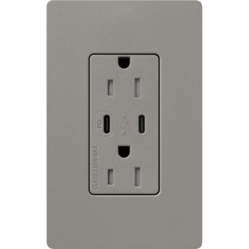 Lutron Claro 15A Tamper-Resistant USB Type C Duplex Receptacle - Cobblestone