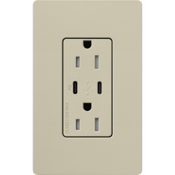 Lutron Claro 15A Tamper-Resistant USB Type C Duplex Receptacle - Clay