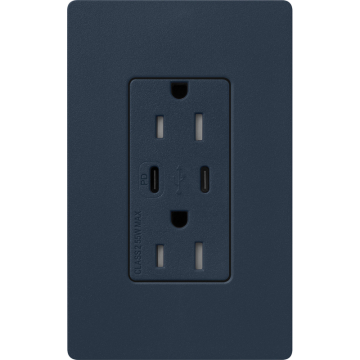 Lutron Claro 15A Tamper-Resistant USB Type C Duplex Receptacle - Deep Sea