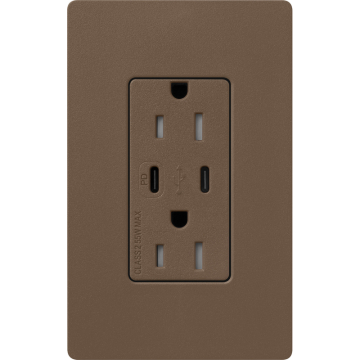 Lutron Claro 15A Tamper-Resistant USB Type C Duplex Receptacle - Espresso