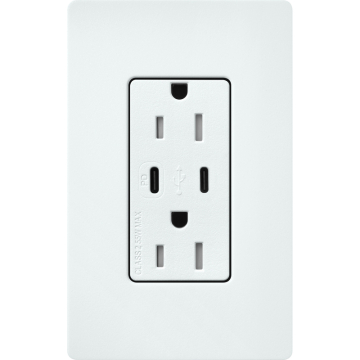 Lutron Claro 15A Tamper-Resistant USB Type C Duplex Receptacle - Glacier White