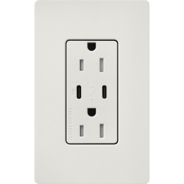 Lutron Claro 15A Tamper-Resistant USB Type C Duplex Receptacle - Lunar Gray