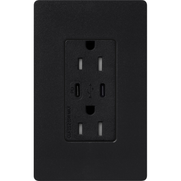 Lutron Claro 15A Tamper-Resistant USB Type C Duplex Receptacle - Midnight