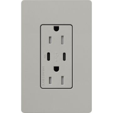 Lutron Claro 15A Tamper-Resistant USB Type C Duplex Receptacle - Pebble