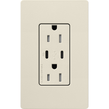 Lutron Claro 15A Tamper-Resistant USB Type C Duplex Receptacle - Pumice