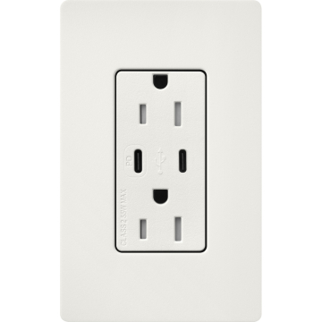 Lutron Claro 15A Tamper-Resistant USB Type C Duplex Receptacle - Architectural White