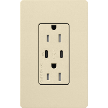 Lutron Claro 15A Tamper-Resistant USB Type C Duplex Receptacle - Sand