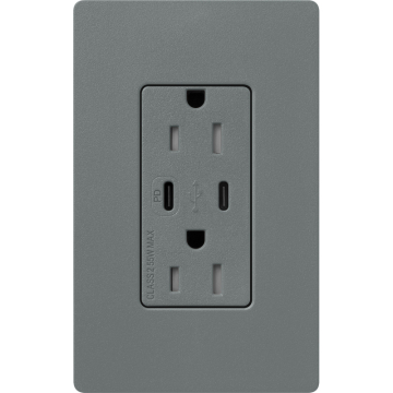 Lutron Claro 15A Tamper-Resistant USB Type C Duplex Receptacle - Slate