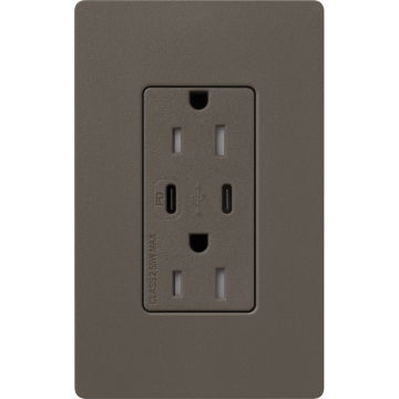 Lutron Claro 15A Tamper-Resistant USB Type C Duplex Receptacle - Truffle
