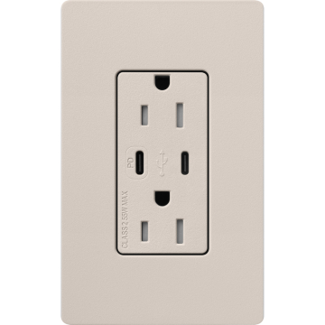 Lutron Claro 15A Tamper-Resistant USB Type C Duplex Receptacle - Taupe