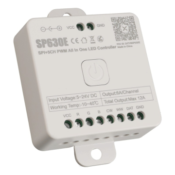 Lotus Universal SPI + 5-Channel PWM LED Tape Light Controller - App and Remote Control - RGBTW - 5-24V - 288W