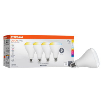 Sylvania LED BR30 Quicksync Lamp - E26 Base - 650 Lumens - 8.5W - RGBW - 120V - 4 Pack w/ Remote