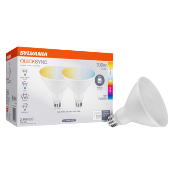 Sylvania LED PAR38 Quicksync Lamp - 40° Beam Angle - E26 Base - 1,100 Lumens - 13W - RGBW - 120V - 2 Pack w/ Remote