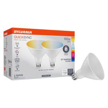 Sylvania LED PAR38 Quicksync Lamp - 25° Beam Angle - E26 Base - 1,100 Lumens - 13W - RGBW - 120V - 2 Pack w/ Remote